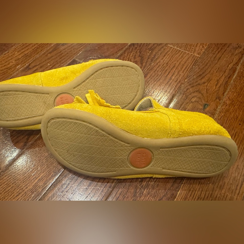 Livie & Luca Yellow Suede Leather Willow Mary Jane Shoes Bow Fringe Toddler 12 - Picture 2 of 8